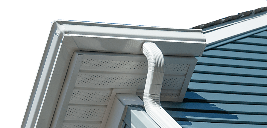 White, aluminum gutters installed by progessional gutter contractors